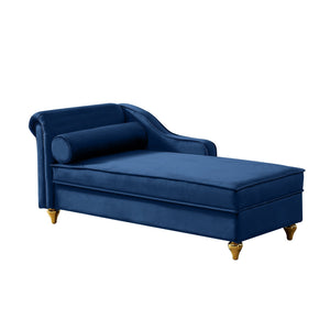 Modern Velvet Chaise Lounge Chair with Storage - Navy Blue