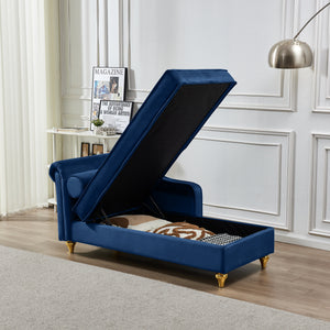 Modern Velvet Chaise Lounge Chair with Storage - Navy Blue
