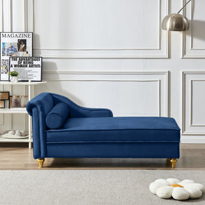 Modern Velvet Chaise Lounge Chair with Storage - Navy Blue