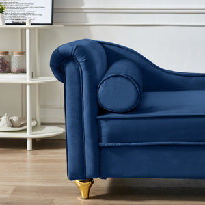 Modern Velvet Chaise Lounge Chair with Storage - Navy Blue