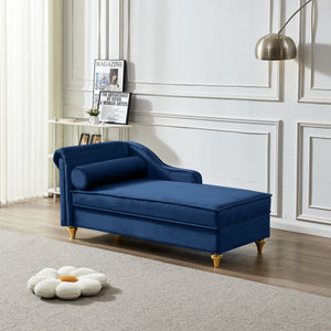 Modern Velvet Chaise Lounge Chair with Storage - Navy Blue