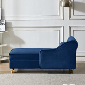 Modern Velvet Chaise Lounge Chair with Storage - Navy Blue
