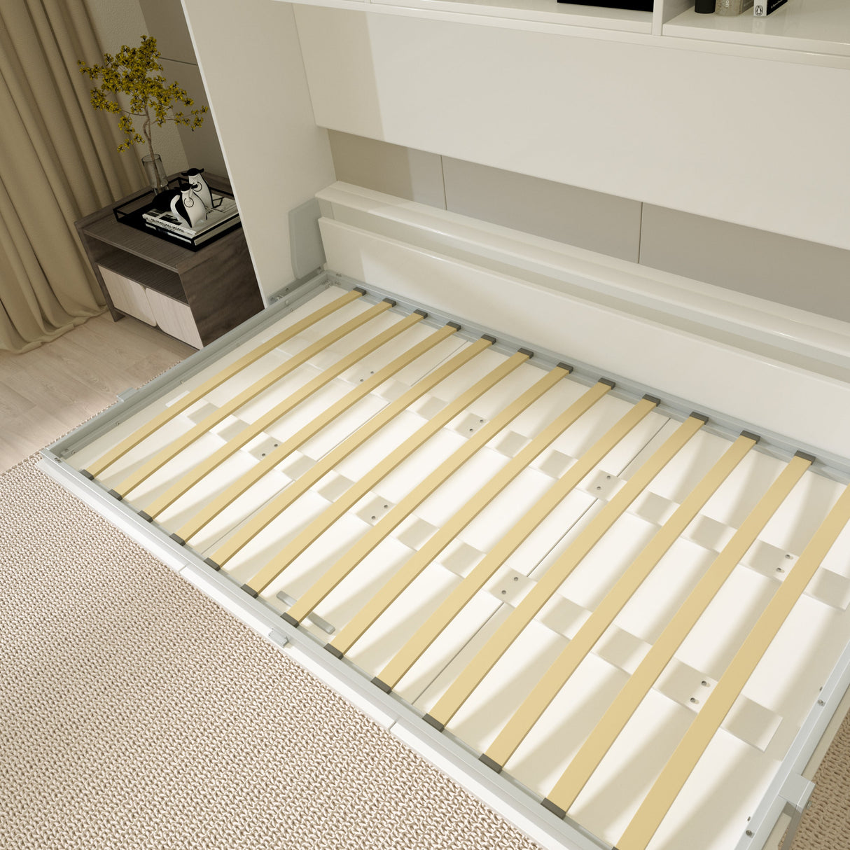Modern Design Twin Size Horizontal Murphy Bed with Shelf Storage
