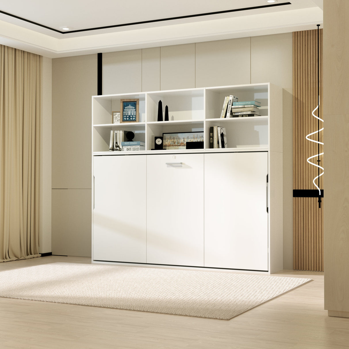 Modern Design Twin Size Horizontal Murphy Bed with Shelf Storage