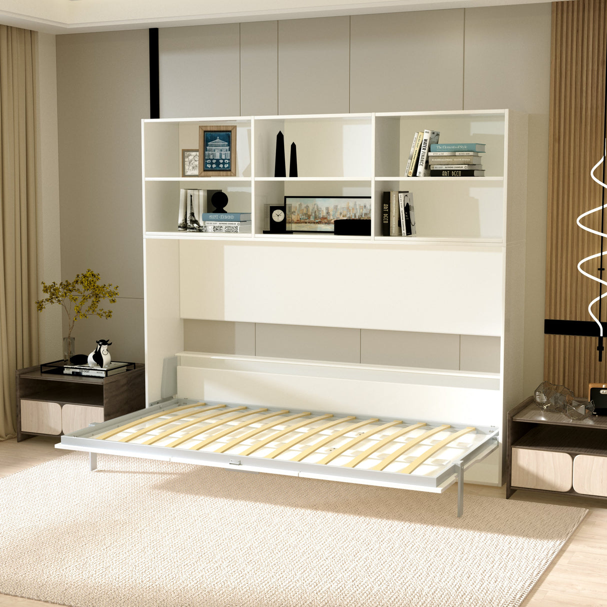 Modern Design Twin Size Horizontal Murphy Bed with Shelf Storage