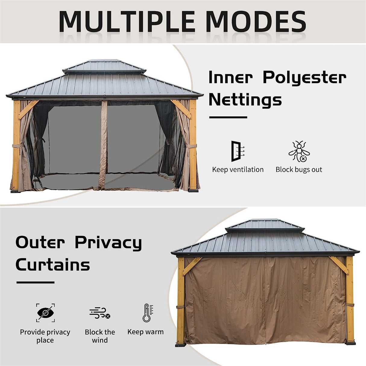 12'x14' Hardtop Gazebo, Outdoor Cedar Wood Frame Canopy