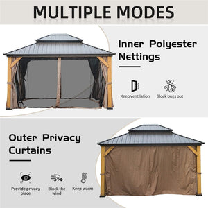 12'x14' Hardtop Gazebo, Outdoor Cedar Wood Frame Canopy
