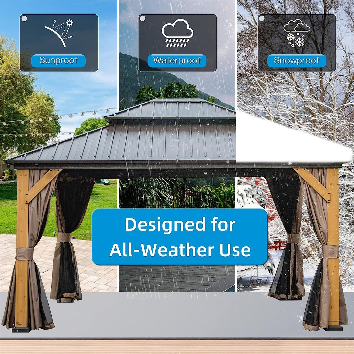 12'x14' Hardtop Gazebo, Outdoor Cedar Wood Frame Canopy
