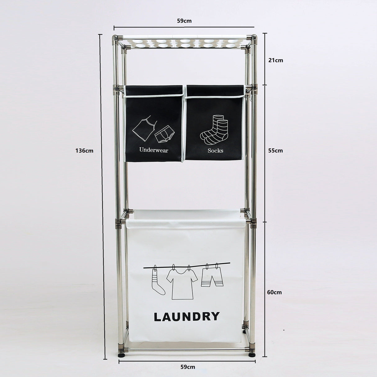 3 Tier Laundry Hamper Sorter with 4 Removable Bags