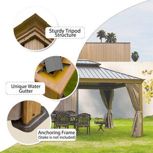 12'x14' Hardtop Gazebo, Wooden Coated Aluminum Frame Canopy
