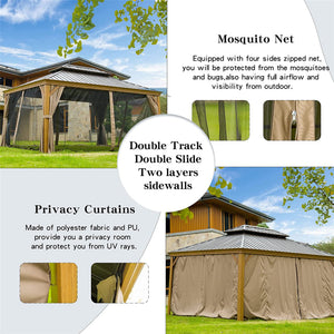 12'x14' Hardtop Gazebo, Wooden Coated Aluminum Frame Canopy