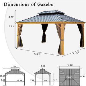 12'x14' Hardtop Gazebo, Wooden Coated Aluminum Frame Canopy
