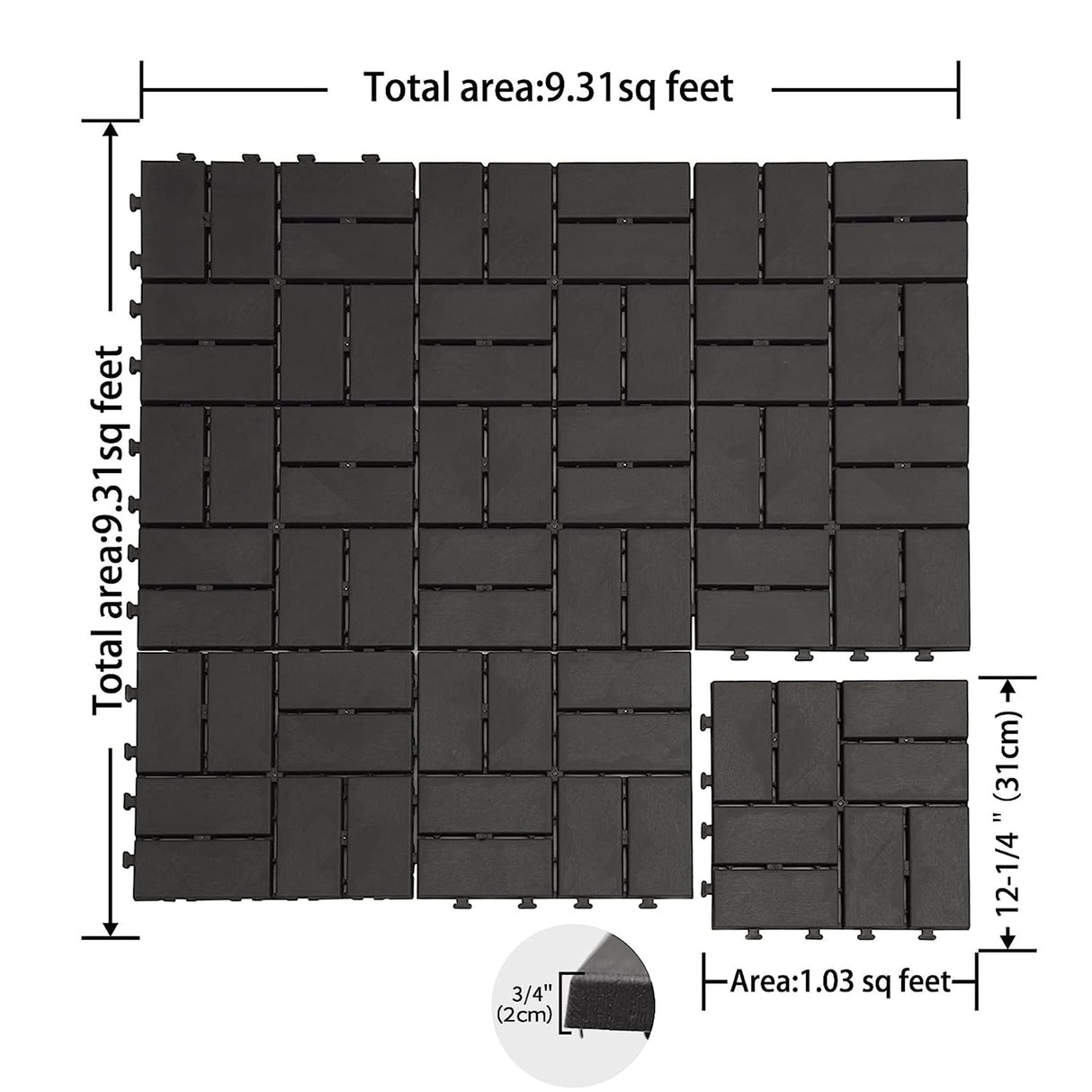 Patio Interlocking Deck Tiles, 12"x12" Square Composite Decking