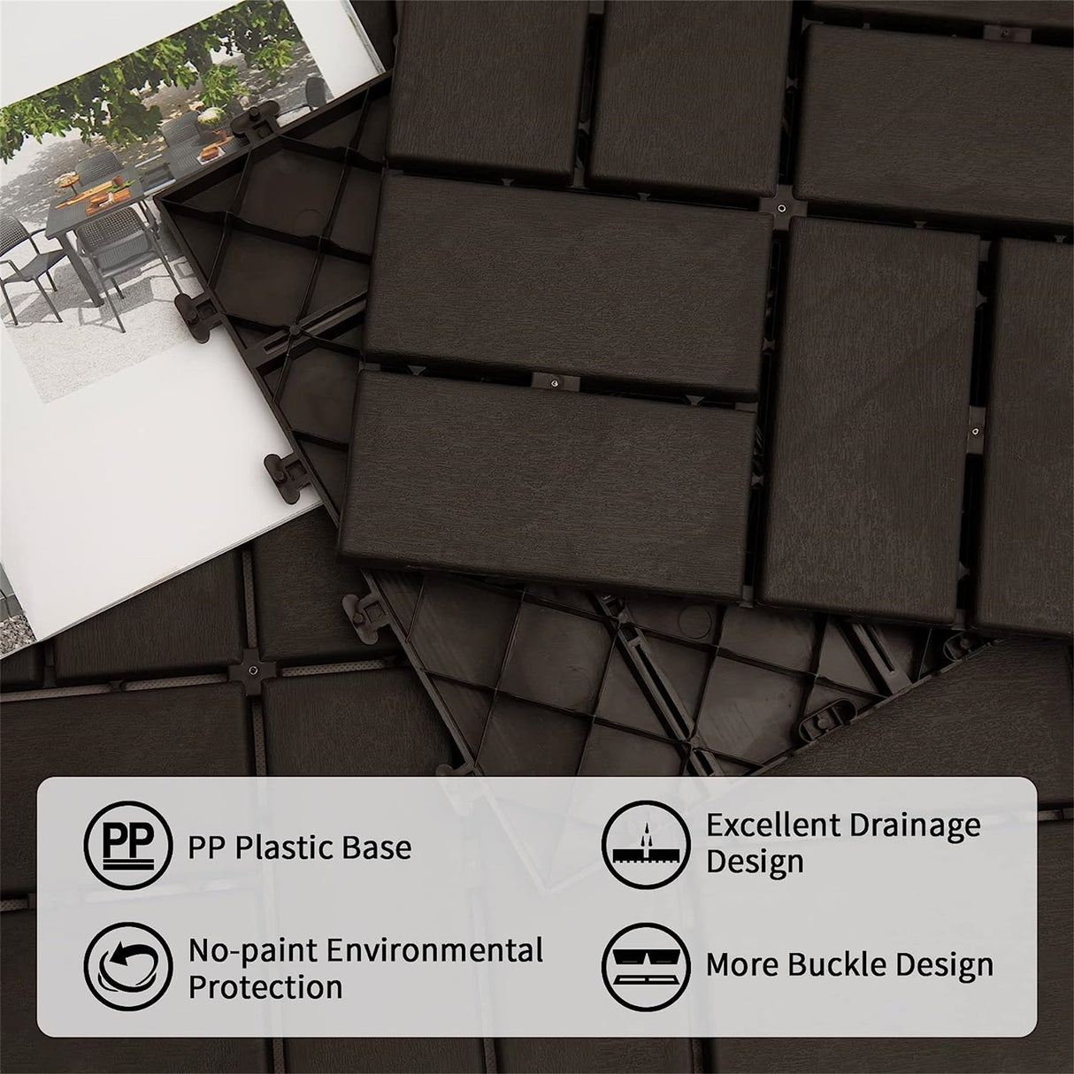 Patio Interlocking Deck Tiles - Brown (Pack of 9)