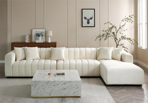 L-Shape Sectional Sofa with Deep Tufted Velvet Upholstered Right Chaise Modular Sofa