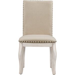 TREXM Set of 2 Dining Chairs - Wood Upholstered with Nailhead