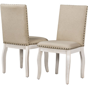 TREXM Set of 2 Dining Chairs - Wood Upholstered with Nailhead