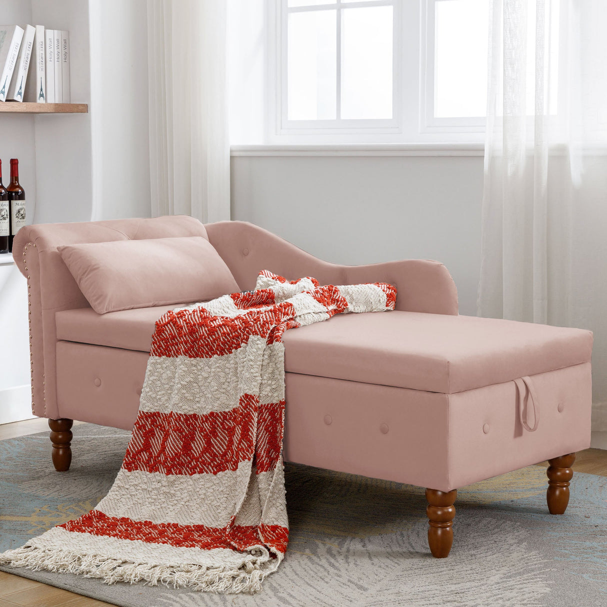 Pink Chaise Lounge Indoor Velvet Lounge Chair