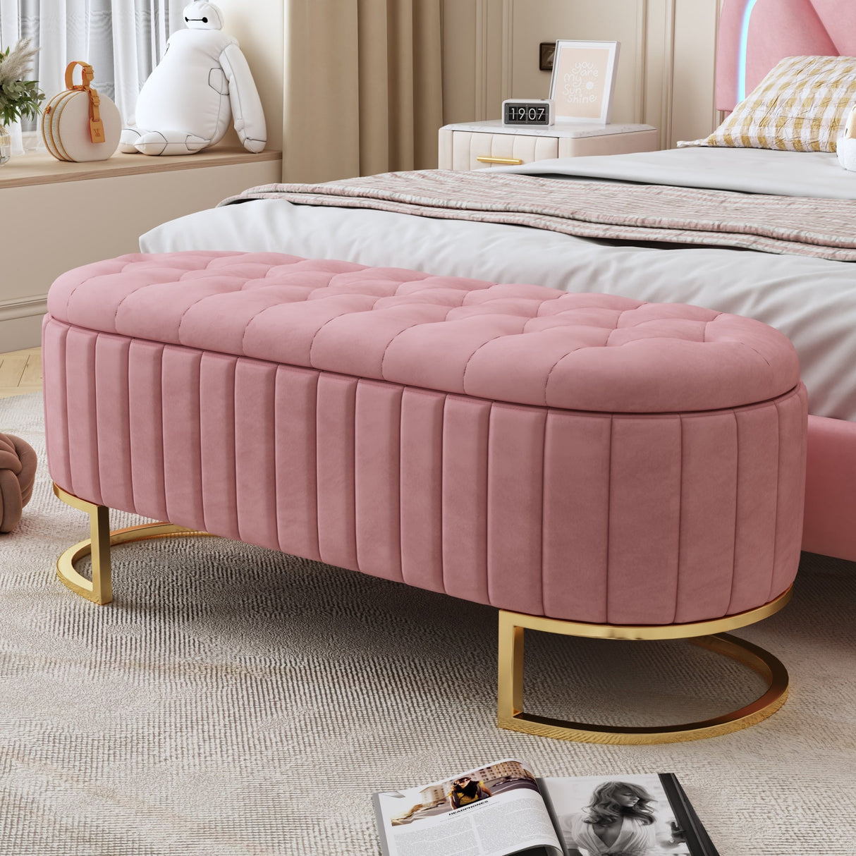 Elegant Upholstered Velvet Storage Ottoman