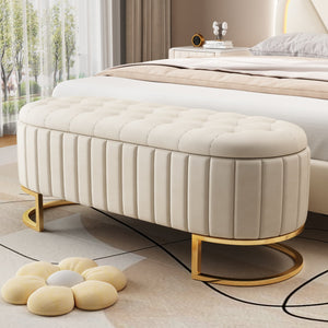 Elegant Upholstered Velvet Storage Ottoman with Ample Storage - Beige or Pink