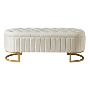 Elegant Upholstered Velvet Storage Ottoman with Ample Storage - Beige or Pink