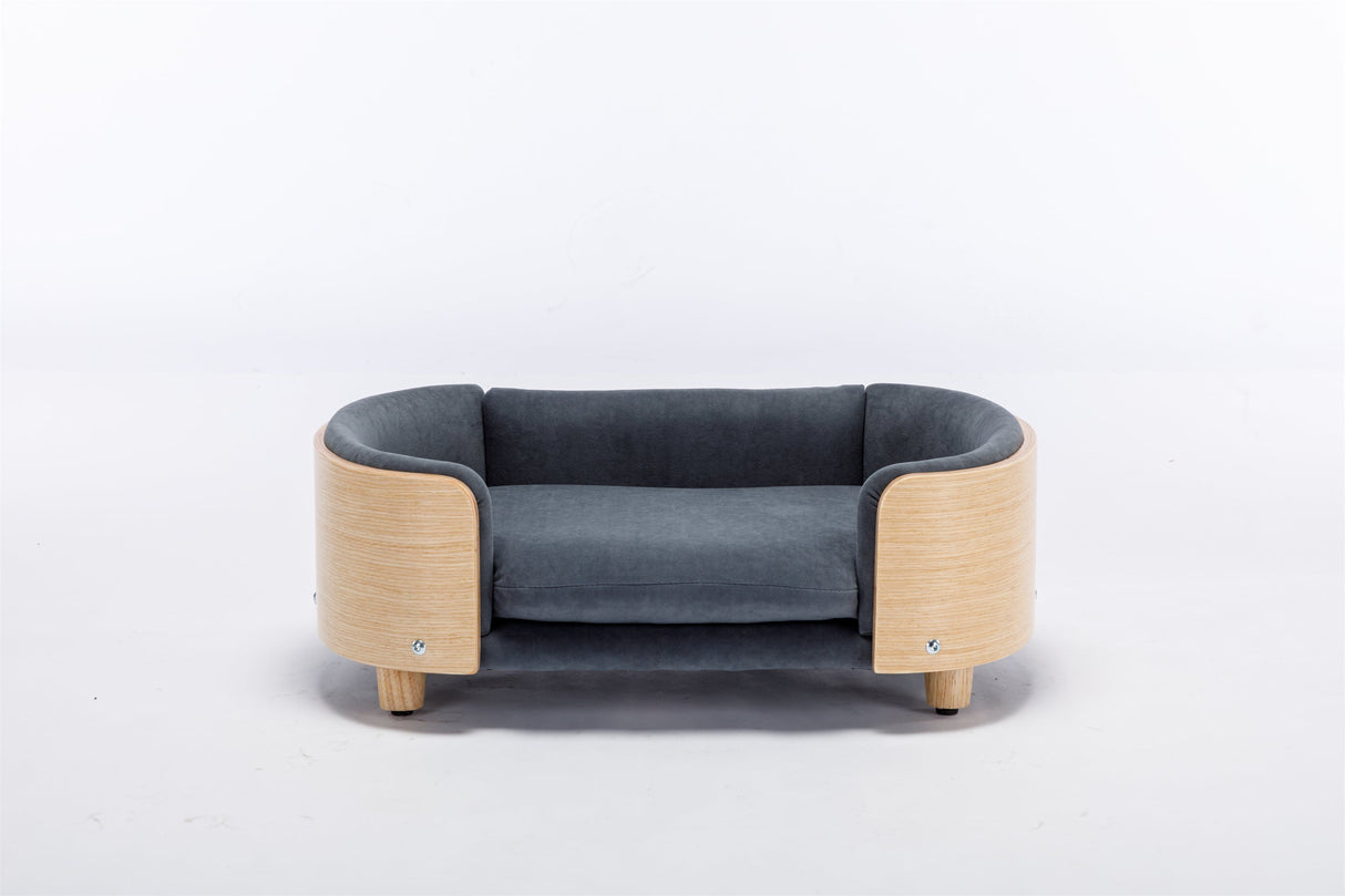 Scandinavian Style Elevated Dog Bed with Velvet Cushion