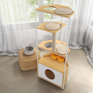 Corner Cat Tower with Scratching Post and Feeding Station