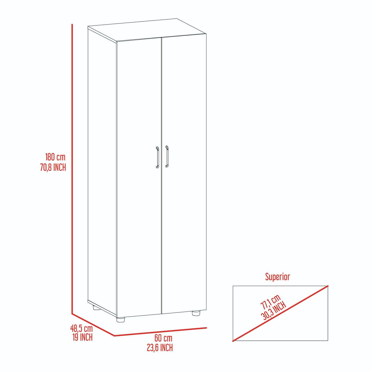 Armoire-Organiser 70.8"H, Two Shelves, Rod, Double Door Cabinet Armoire