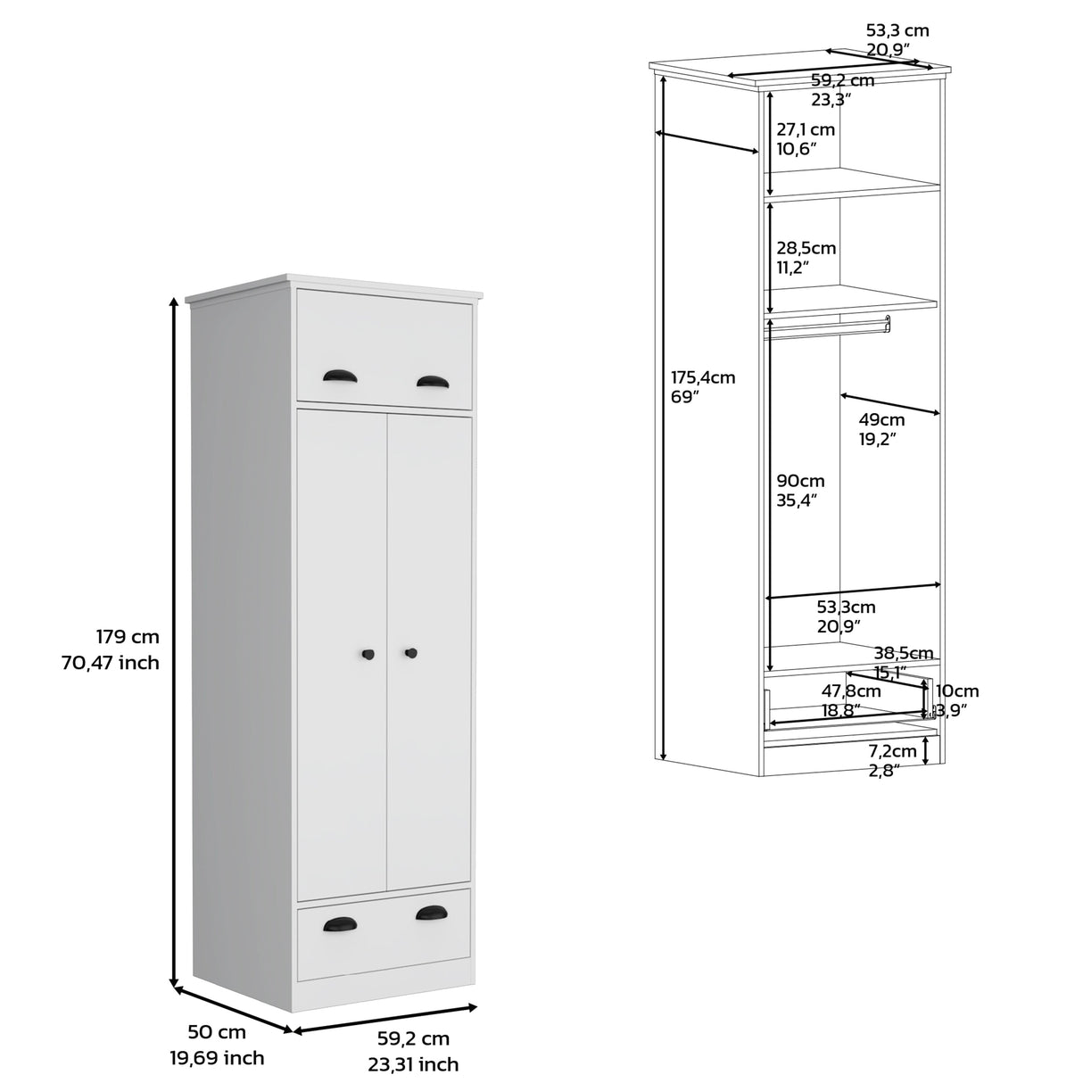 Dresser-Closet with Upper Storage Covered with 1 Door