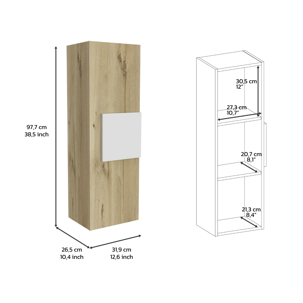 Medicine 38"H Single Door Cabinet, Three Shelves, Light