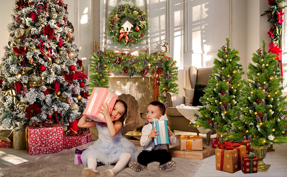 Pre-lit Xmas Tree Artificial Christmas 4-Piece Set