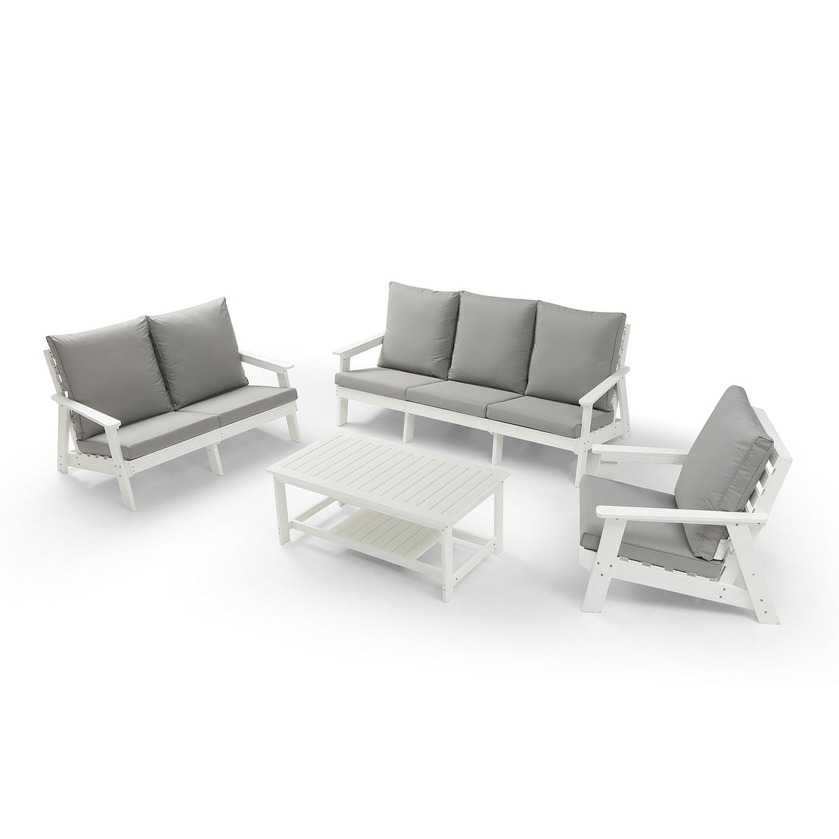 HIPS Loveseat with Cushion, Wood Grain Outdoor Garden Sofa