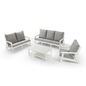 HIPS Loveseat with Cushion, Wood Grain Outdoor Garden Sofa