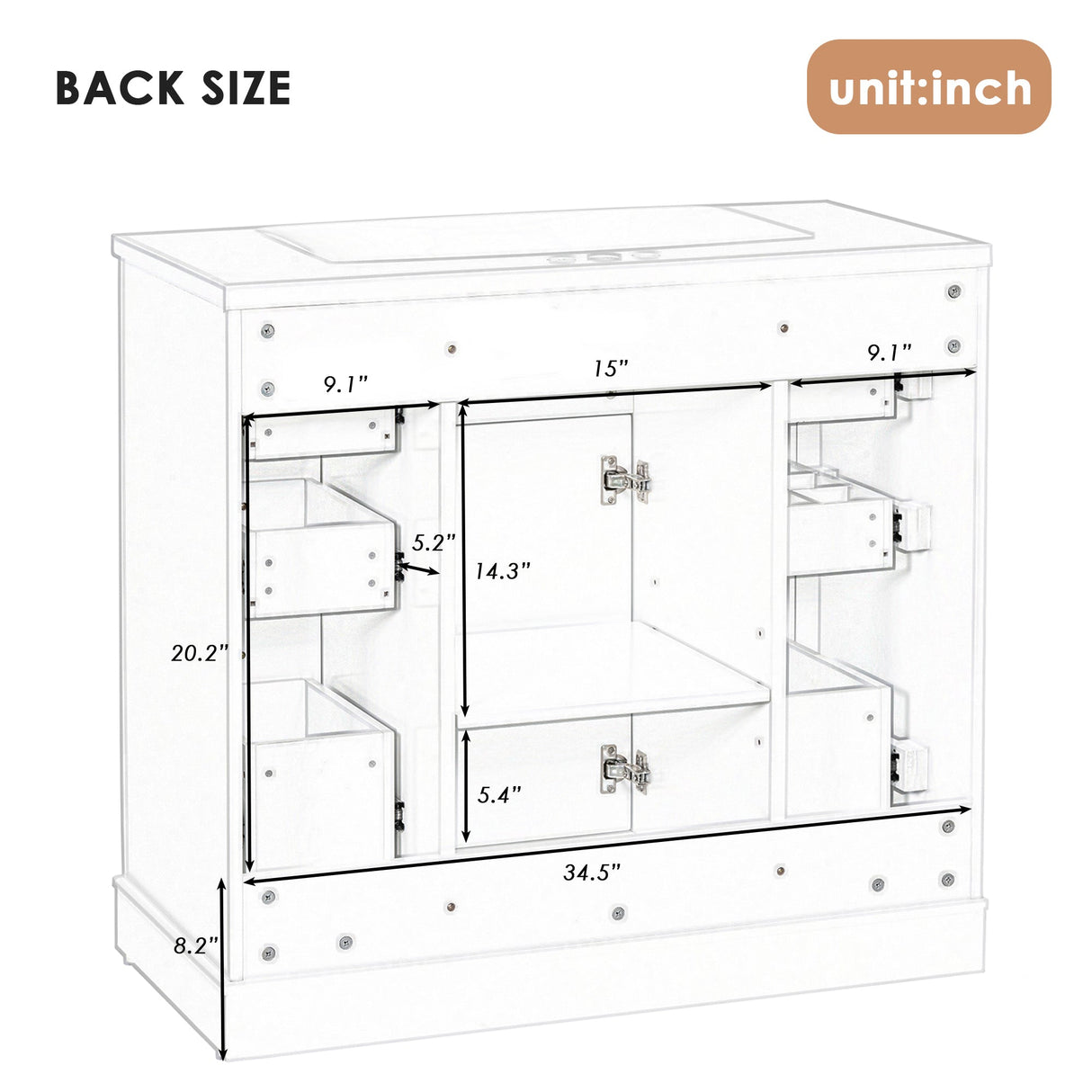 36" Bathroom Vanity without Sink, Cabinet Base Only