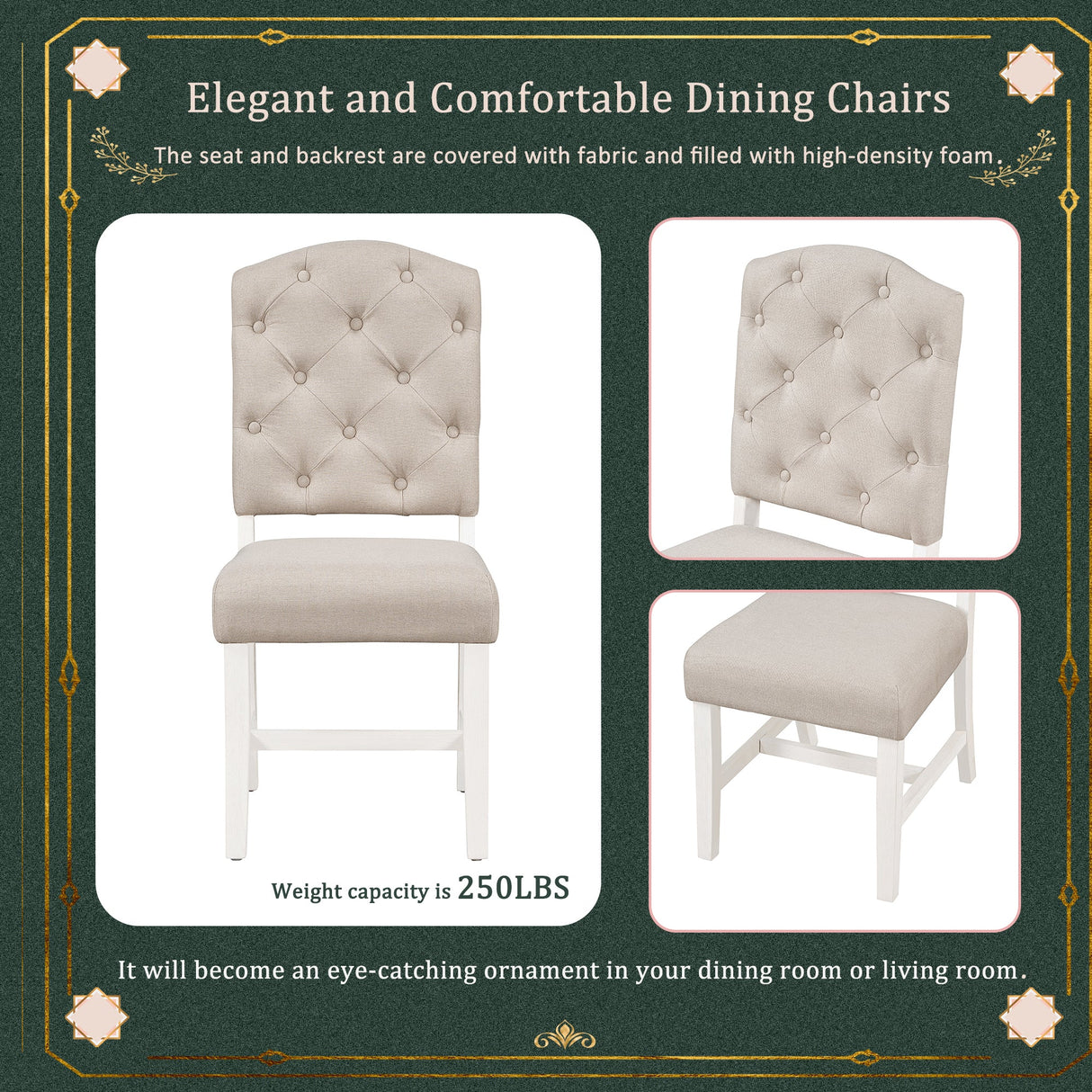 TREXM Retro Style Dining Chair Set with 4 Upholstered Chairs