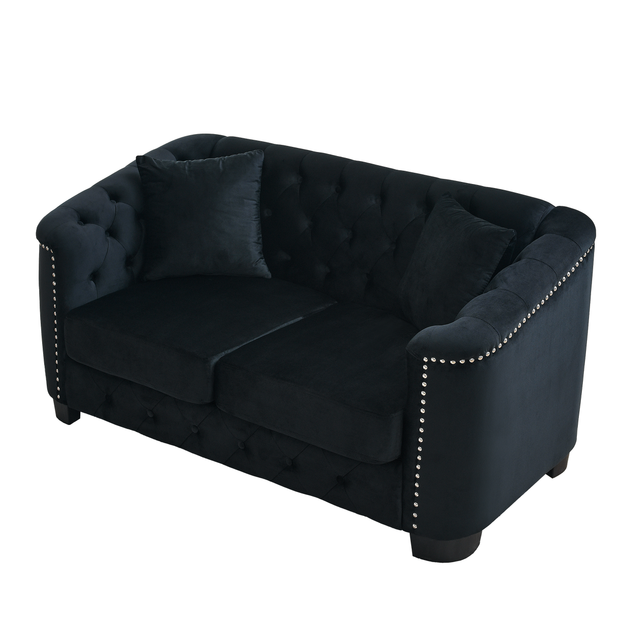 59-Inch Modern Chesterfield Velvet Sofa - 2-Seater in Black