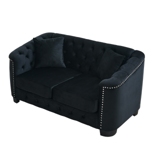 59-Inch Modern Chesterfield Velvet Sofa - 2-Seater in Black