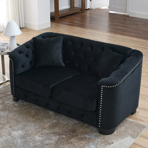 59-Inch Modern Chesterfield Velvet Sofa - 2-Seater in Black