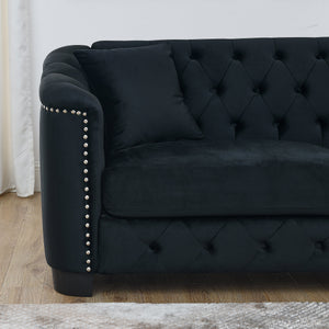 59-Inch Modern Chesterfield Velvet Sofa - 2-Seater in Black