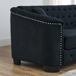59-Inch Modern Chesterfield Velvet Sofa - 2-Seater in Black