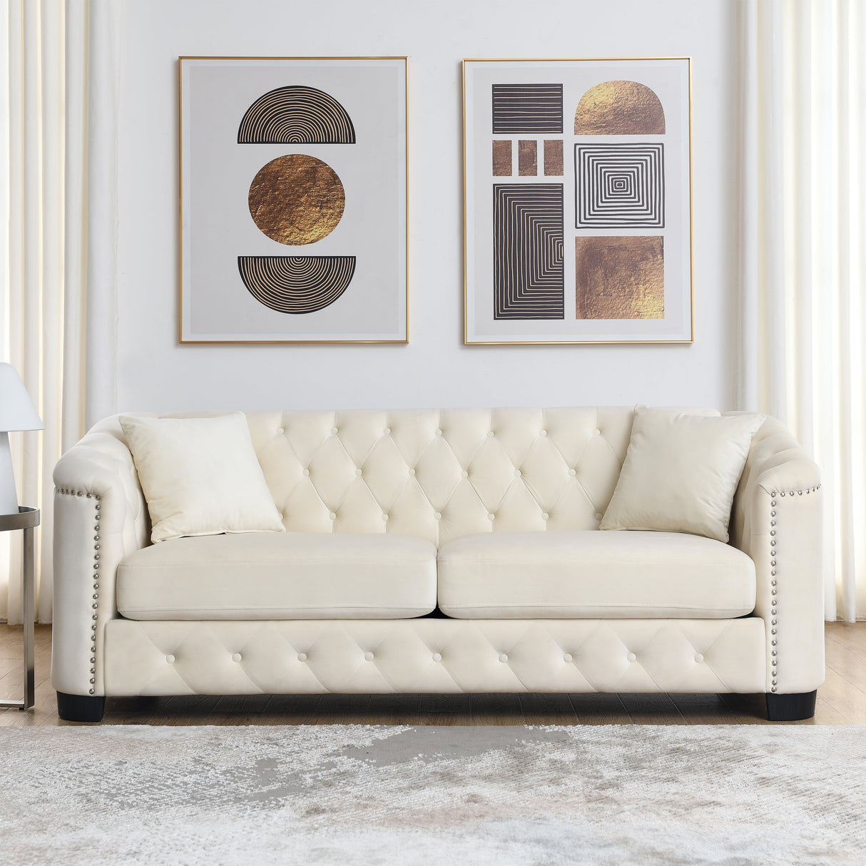 77-Inch Modern Chesterfield Velvet Sofa