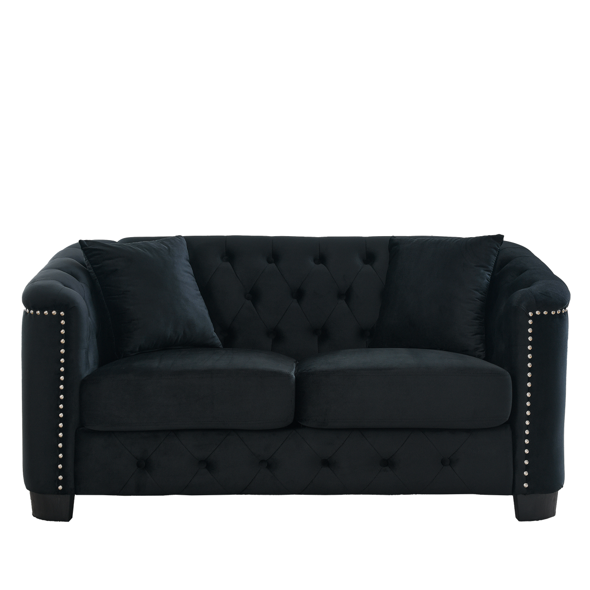 59-Inch Modern Chesterfield Velvet Sofa - 2-Seater in Black