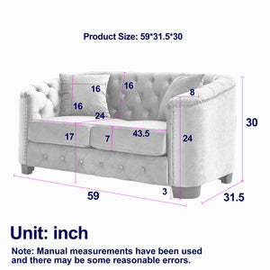 59-Inch Modern Chesterfield Velvet Sofa - 2-Seater in Black