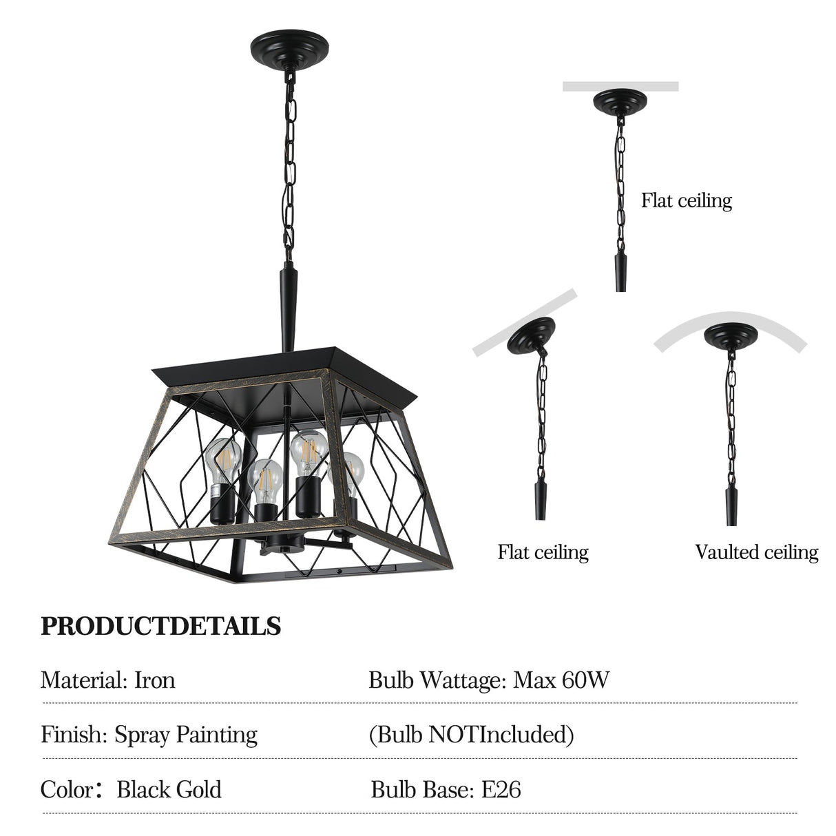 16" Black Gold Industrial Pendant Chandelier