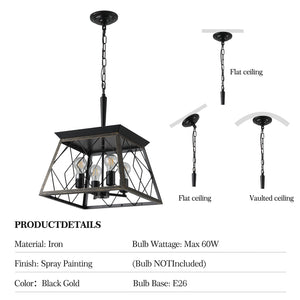 16" Black Gold Industrial Pendant Chandelier