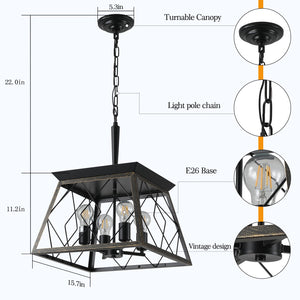 16" Black Gold Industrial Pendant Chandelier