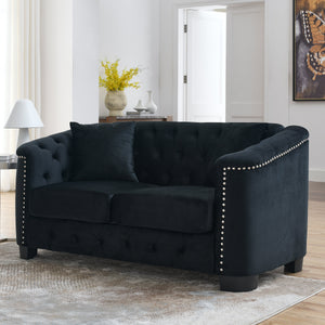 59-Inch Modern Chesterfield Velvet Sofa - 2-Seater in Black