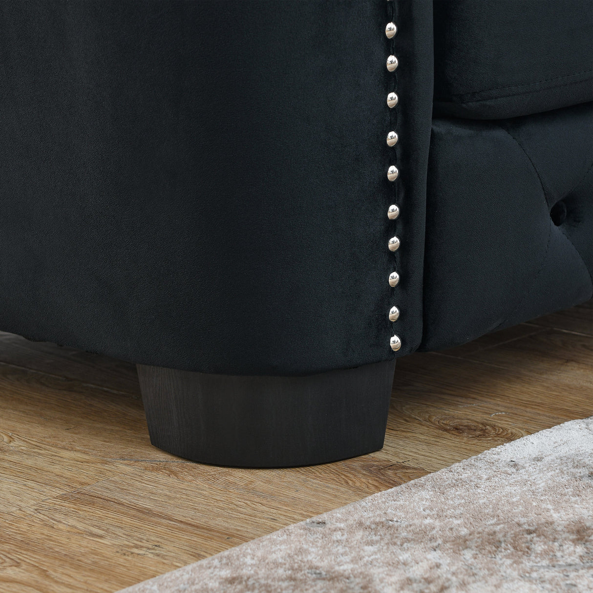 59-Inch Modern Chesterfield Velvet Sofa - 2-Seater in Black