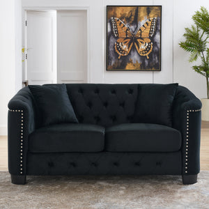 59-Inch Modern Chesterfield Velvet Sofa - 2-Seater in Black