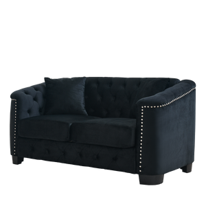59-Inch Modern Chesterfield Velvet Sofa - 2-Seater in Black